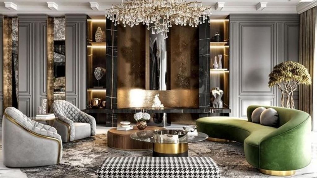 Elegant living room showcasing affordable luxury upgrades, including stylish furniture, décor, and lighting for a budget-friendly home makeover