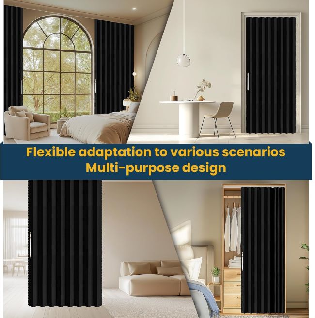 AJAZZ magnetic blackout sliding door curtain accordion doorway curtain with track set for bedroom or living room.