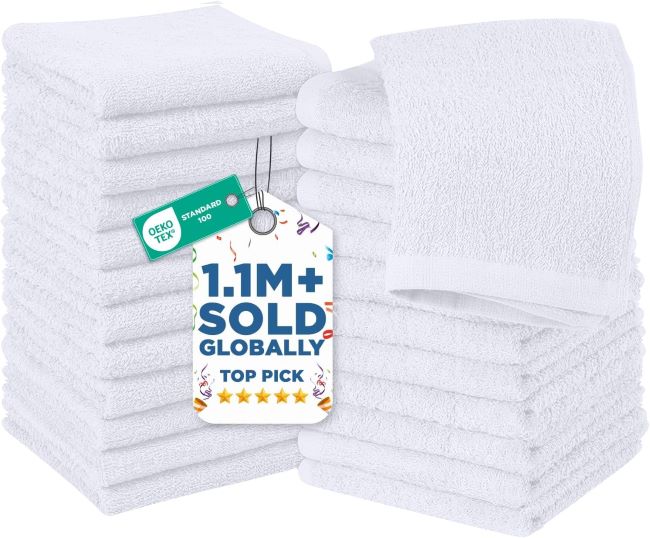 DAN RIVER 24 Pack Cotton Washcloths – white 12x12 inch soft cotton washcloths, absorbent face towels for bathroom and shower use.