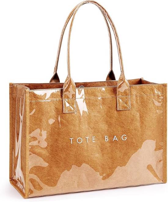 KALIDI PVC Tote Bag Women’s Kraft Paper Work Handbag