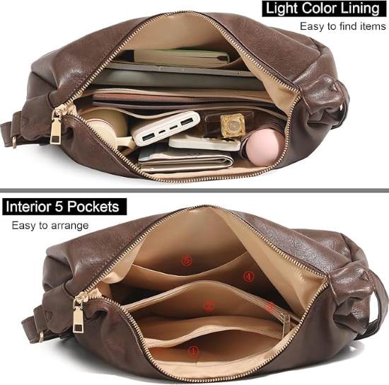 NIUEIMEE ZHOU Hobo Bags for Women Foldable Vegan Leather Shoulder Handbag