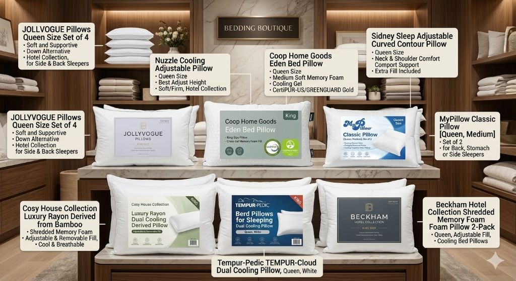 Best affordable queen size bed pillows in 2026 with cooling support and adjustable loft for better neck alignment
