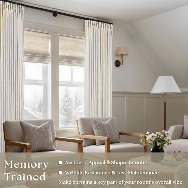 TWODRAPES pinch pleated linen curtains 84 inch cream ivory semi-sheer boho textured drapes with hooks and rings.
