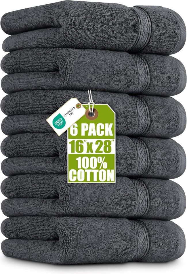 Utopia Towels 6 Pack Premium Hand Towels – grey 600GSM ring-spun cotton hand towels, ultra-soft and absorbent for bathroom, gym, or spa.