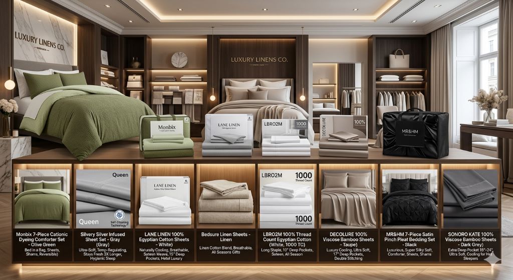 Best affordable queen bed sheets and comforter sets in 2026, featuring Egyptian cotton, bamboo, linen, and satin for a luxurious feel.