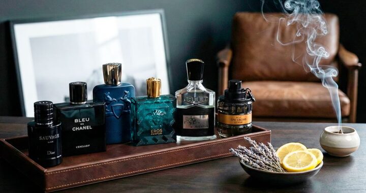 Man applying perfume before leaving for work, date, and special events