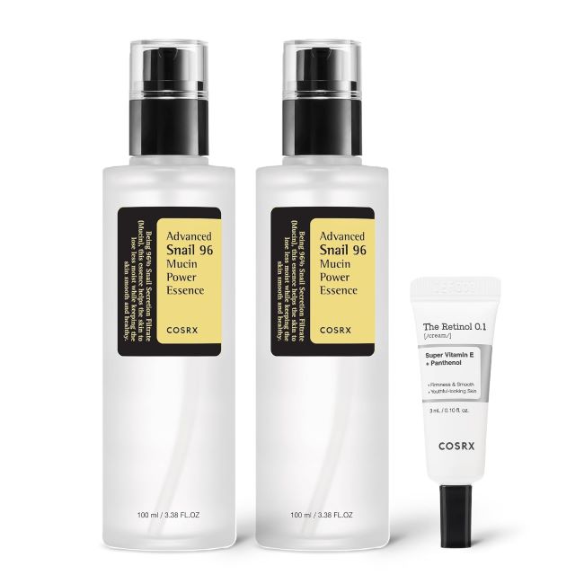 COSRX snail mucin essence and retinol cream set for glass skin, hydrating and firming Korean skincare kit