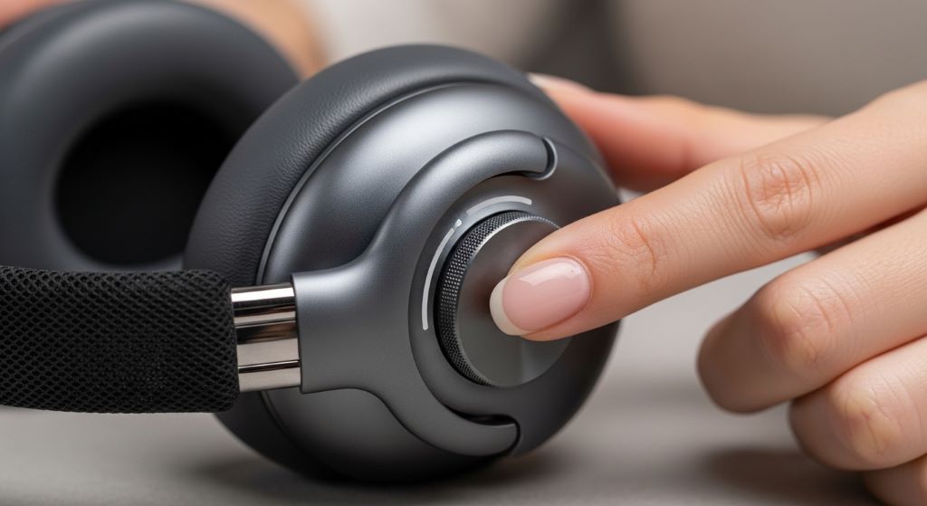 Person adjusting the Digital Crown on Apple AirPods Max 2 to fix volume settings
