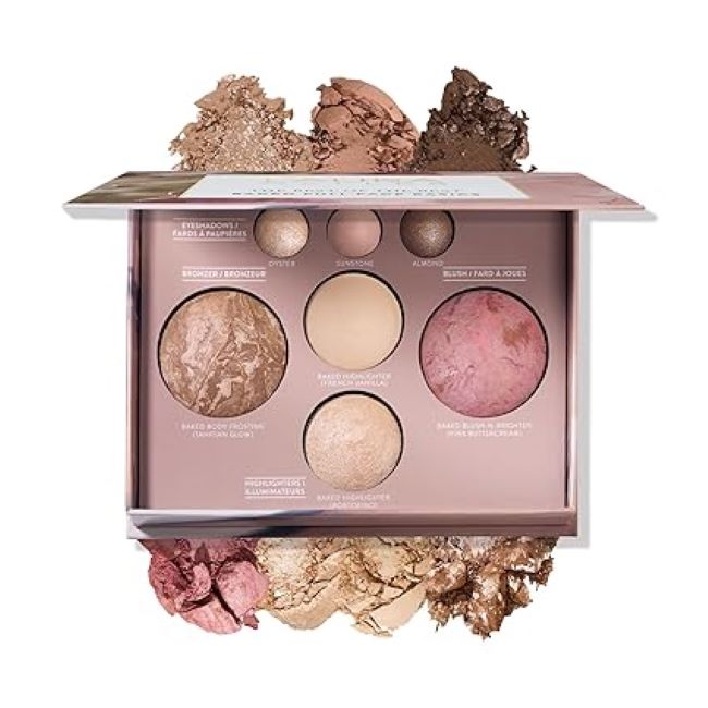 Laura Geller baked makeup palette with bronzer, blush, highlighters and eyeshadows, full size travel-friendly kit