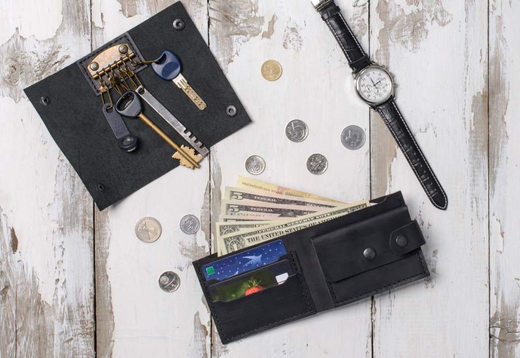 Leather wallet and other man accessories