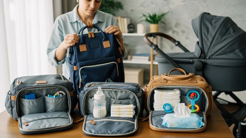 Stylish diaper bag with multiple compartments for baby essentials organization