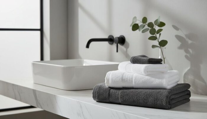 Luxury bath towels stacked neatly for softness and absorbent comfort
