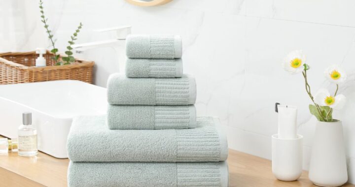 Soft luxury towels hanging in modern bathroom with elegant design