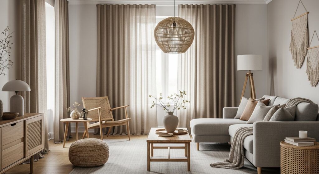 Elegant luxury curtains in living room providing privacy and stylish décor