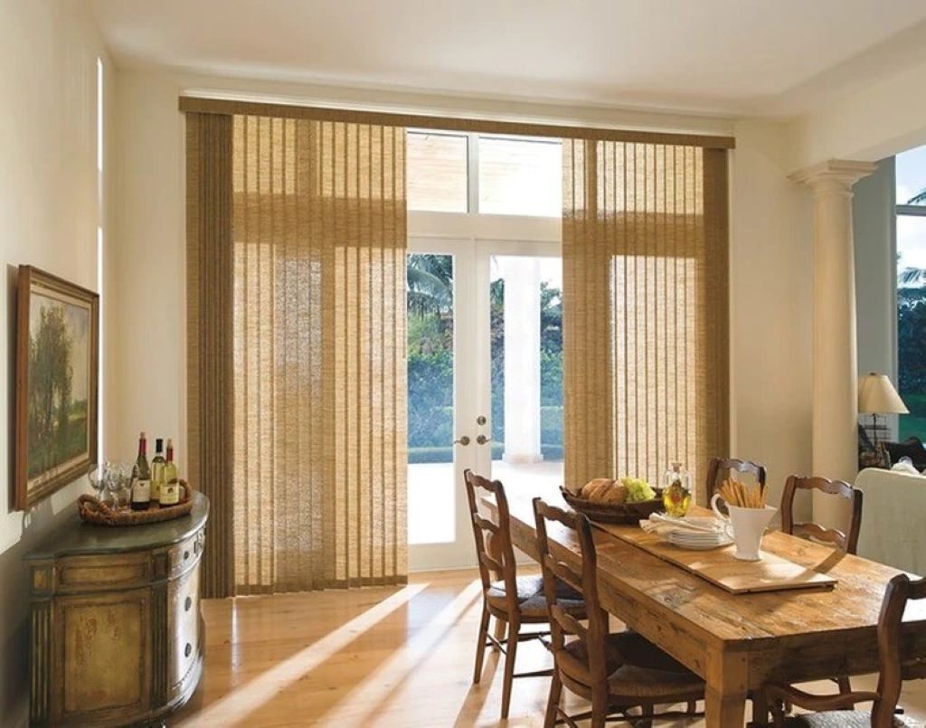 Luxury curtains covering sliding glass doors for elegant home interior design
