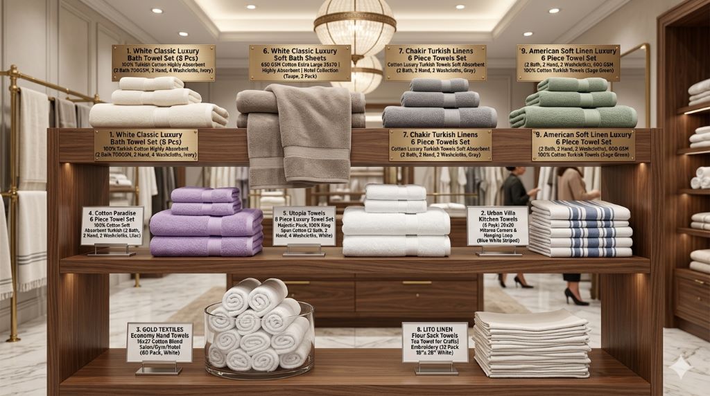 Oversized cotton kitchen towels hanging in a modern Florida (FL) kitchen designed for fast absorption and daily cleaning