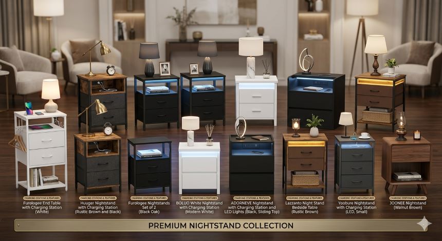 Modern nightstand with built-in charging station and USB ports beside a bed in a stylish Missouri (MO) bedroom