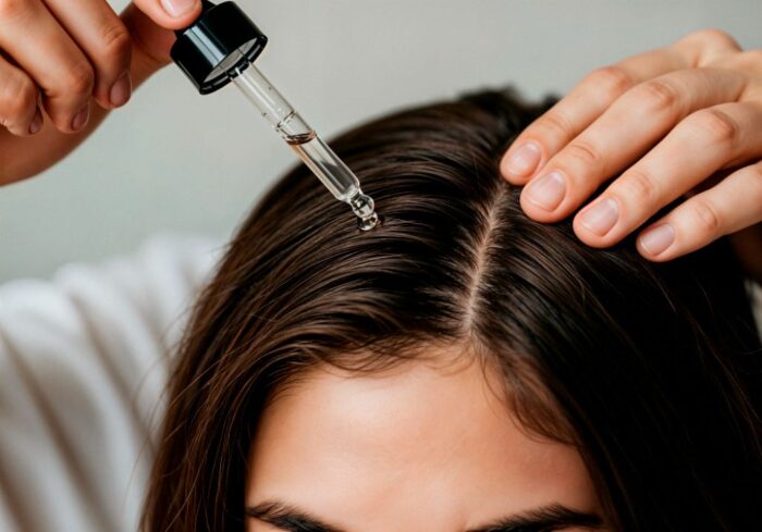 Person applying scalp growth serum to support healthier and stronger hair growth