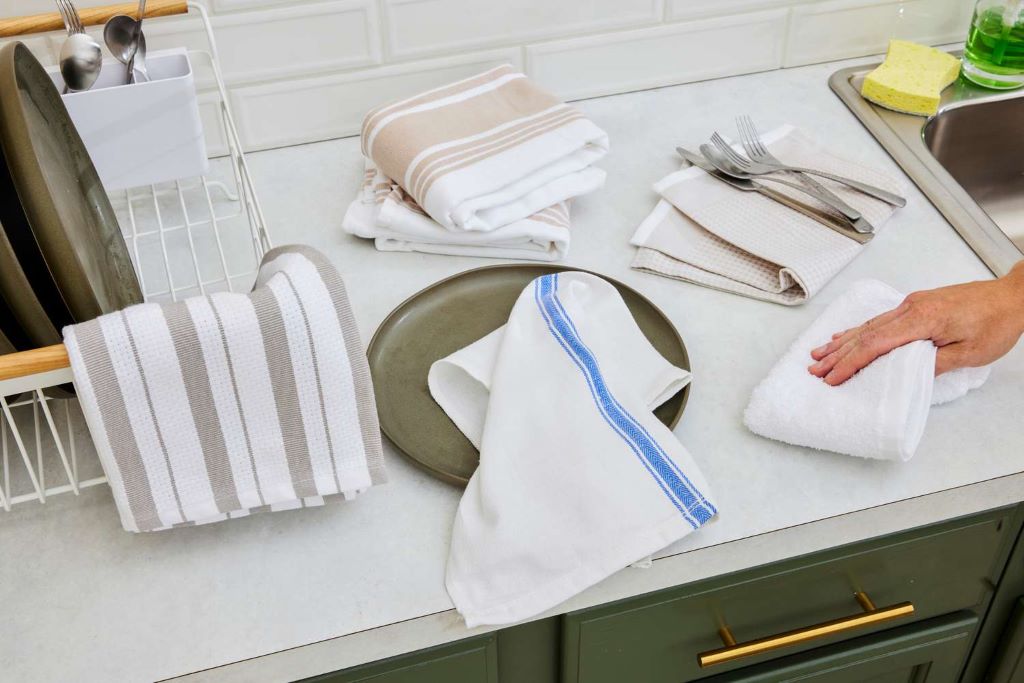 Stack of absorbent kitchen towels displayed on a countertop for everyday use