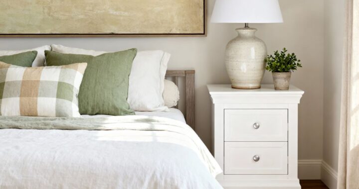 Stylish nightstand paired with a bed to complement modern bedroom decor