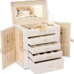 Homde lockable jewelry box with multiple compartments for rings, necklaces, earrings, and watches