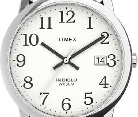 Timex Men's Easy Reader watch with white dial and leather strap in California