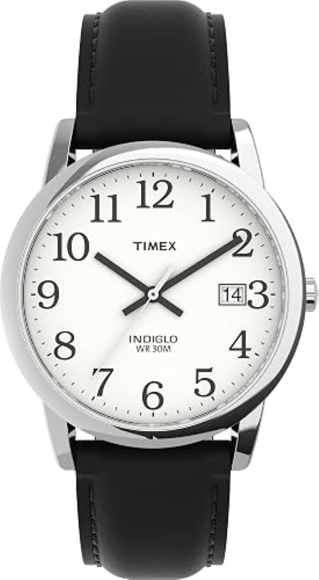 Timex Men's Easy Reader watch with white dial and leather strap in California