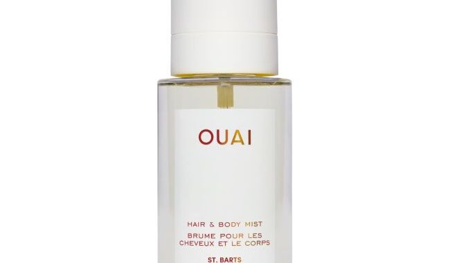 OUAI St. Barts Hair & Body Mist bottle with a tropical, fresh fragrance