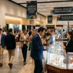 Visitors browsing luxury jewelry displays at the Miami Jewelry and Watch Show 2027 inside the Miami Beach Convention Center