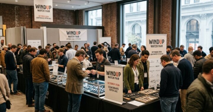 Visitors browsing watch displays at the Windup Watch Fair inside Center415 on Fifth Avenue in New York City, October 2026